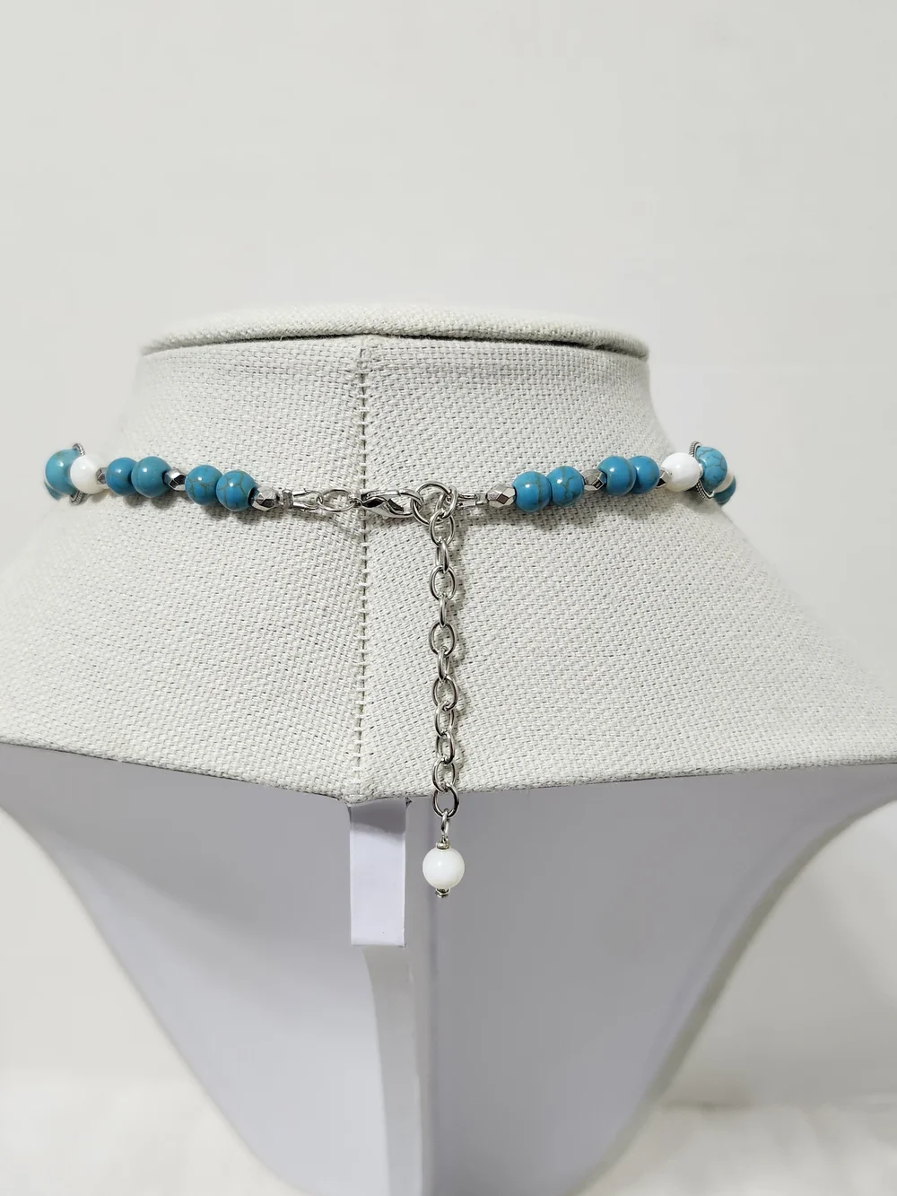 Blue Stone Bead Necklace & Earring Set Floral Shell Statememt Handmade New